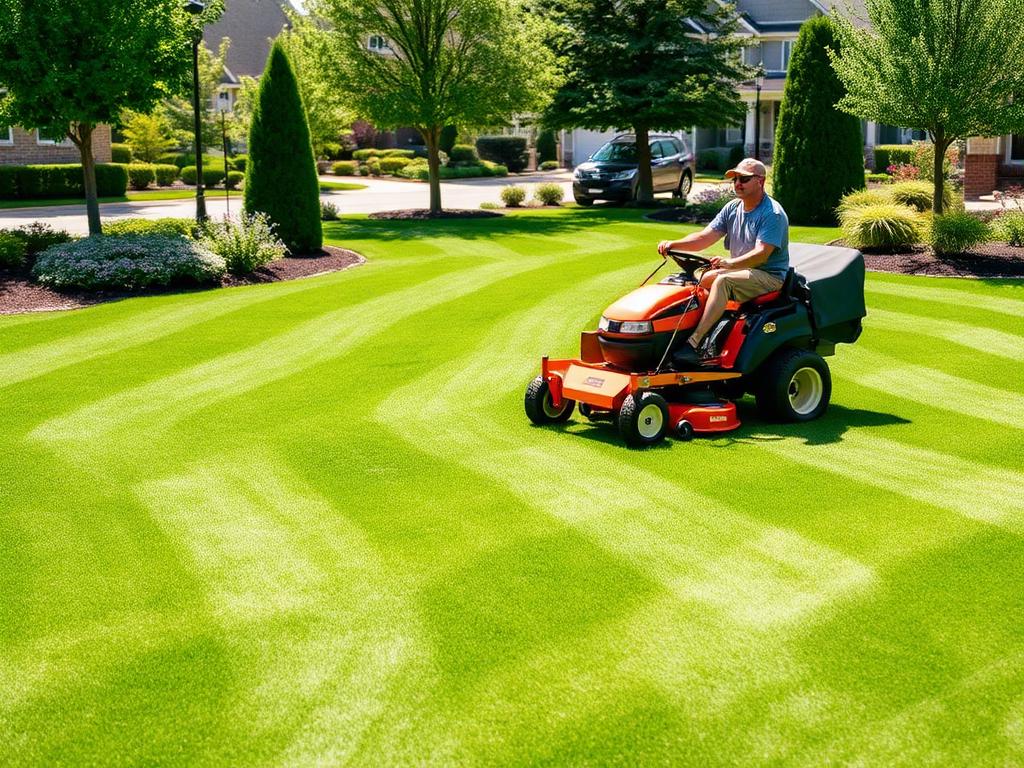 Professional lawn care team at work